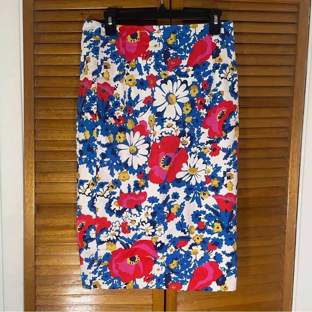 Boden Floral Pencil Skirt in White, Blue, Pink & Yellow